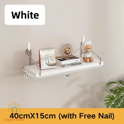 Topstar Wooden Wall Shelves Rack with Nail No Drill Floating Shelf Organizer Hanging Wall Mounted Shelf Storage Display