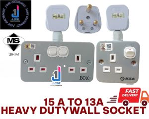 Heavy Duty Metal Clad 15A - 13A Power Switch Socket Convertor round 3 pin to 3 pin / 2pin T ADAPTER SIRIM - wirasz
