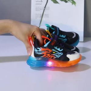 Mgo Kidss Teen Led Cartoon Dragon Sneakers - Boys Sneakers with Flashing Lights Camouflage and Solid Patterns Velcro Closure Ages 1-9 Perfect for Casual Play Seasonal Youth Footwear | Dragon-Themed Shoes | Durabl