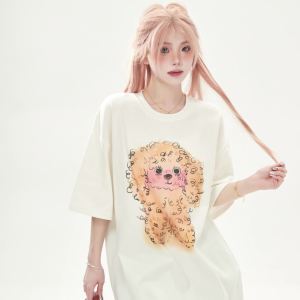 Kaus Wanita Lengan Pendek Ukuran Besar Motif Anjing Kartun Lucu Cotton Combed Tipis Adem Desain Streetwear Oversize Slim Fit 2025 T-Shirts Wanita Pria Baju Kasual Keren Kerah bulat Slip - on Tops Gaya Eropa - Amerika Modis Pakaian Pakaian couple