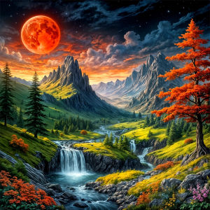 HUACAN Diamond Mosaic News 2026 Mountain Tree Landscape Diamond Painting 5d Tree Waterfall Diy Picture Rhinestones Handicrafts