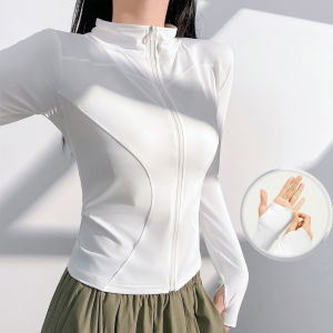 Yoga Shirts Long Sleeve Sport Jacket with Zipper Solid Elastic Running Blouse for Women Gym Athletic Sportswear