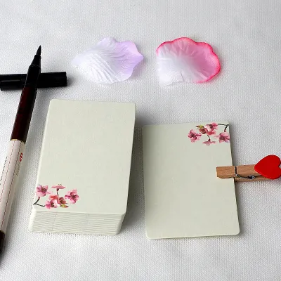 20/40Pcs Blank DIY Card Chinese Style Paper Small Card Word Flower Pattern Greeting Card For Graffiti White Kraft Paper