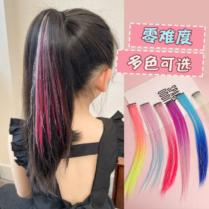 Childrens Fake Hair Extension Piece Colorful Hanging Ear One Piece Hair Ties Long Hair Highlighted Street Dance Performance Girls Hair Accessories