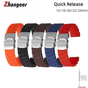 Zhangeer 16mm 18mm 20mm 22mm 24mm Quick Release Soft Silicone Watchband Colorful Tire Tread Style Waterproof Men Flat Head Universal Strap Accessories