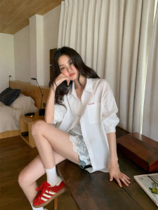 NIHAOKANONG | Áo Sơ Mi Dễ Thương Cổ Đổ Xệ Thêu Hoa Phù Hợp Đi Làm