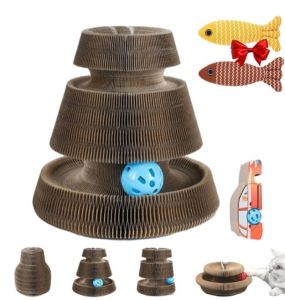 Cat Scratch Board Cat Toy with Bell Cat Cat Climbing Frame Foldable Recyclable Accordion Cardboard Kitten Toy with Ball
