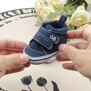 Sepatu Bayi Baby Prewalker Laki-laki Usia 1-13 Bulan Model Boot OB Denim Elegan dan Simpel