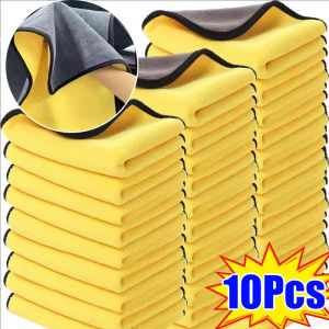 10/20 ชิ้น ผ้าไมโครไฟเบอร์สำหรับล้างรถ / ผ้าทำความสะอาดรถแบบหนาพิเศษที่ดูดซับน้ำได้ดี / ผ้าเช็ดรถแบบขนนุ่ม 2 ด้านสำหรับทำความสะอาดรถยนต์ กระจก และหน้าต่าง