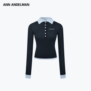 ANN ANDELMAN | Contrast Color Polo Neck Fake Two-Piece Knitwear
