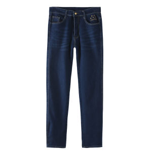 High Waist Elastic Waist Denim Pants Women Loose Straight Leg Jeans Mom Slimming Pants Cotton Stretch Fabric All Seasons
