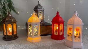 Eid Mubarak Ramadan Night Light LED Vintage Retro Lantern Decoration Light Candle Holder Bedroom Atmosphere Lamp
