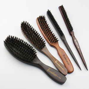 Wooden Bristle Comb Hair Styling Brush Pig Tail Comb Updo Hairdressing Brush Boar Bristle Comb for Evening Makeup