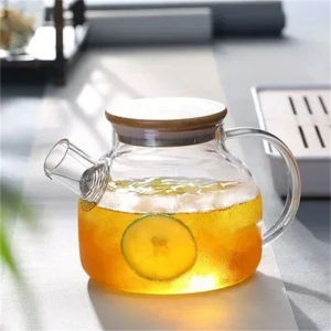 1pc Glass Teapot 1L/1.8L Borosilicate Clear Tea Kettle with Bamboo Lid Glass Tea pot with Removable Filter Spout for Office Home
