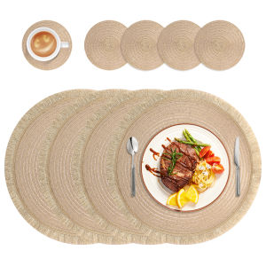 Set of 4/8 Dining Mat Modern Round Tassel Placemats Heat Resistant Table Pad for Bedroom Living Room Kitchen Christmas Decor