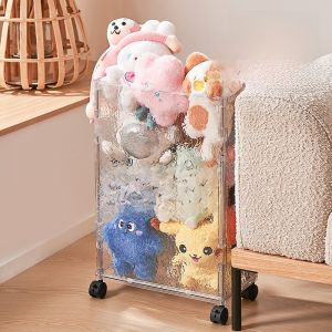 Large Capacity Doll Storage Box with Wheels Plush Toy Organizer Transparent Plastic Basket for Home Storage Organization