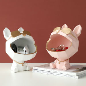 Chinatera Cool French Bulldog Butler Sculpture Big Mouth Dog Statue Storage Box Coin Bank Sundries Key Holder Resin Animal Sculputre Figurine Home Decor Gift