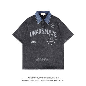 WUKONGYOUHUO | Retro Washed Polo Collar Trendy Streetwear Racing Style Tshirt