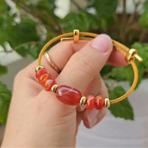 Q2534 Vòng lu thống ngũ điếu Ngọc Agate Vân Cam hợp Hỏa & Thổ - Phong Thủy TUDO