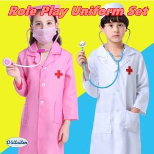 Oldlaiben Children Doctor Role Play Costume Boys Girls Doctor Nurse Uniforms Fancy Party Wear Medical Clothing
