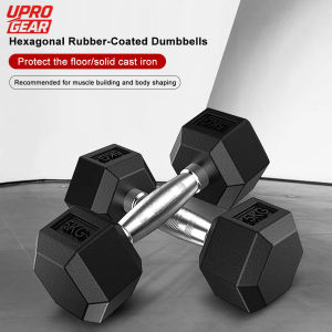 UPRO Rubber Coated Hex Dumbbell 7.5 -15KG with Contoured Chrome Handle - Dumbbells hexagon dumbbells