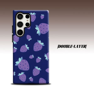 Monochrome Strawberry For Samsung Galaxy S26 S25 S24 A56 A36 Dual Layer Luxury Fashion Full Lens Protective Case