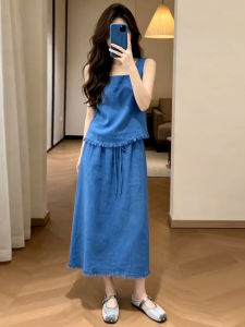 SENWA | Sleeveless Blue Summer Long Dress Set