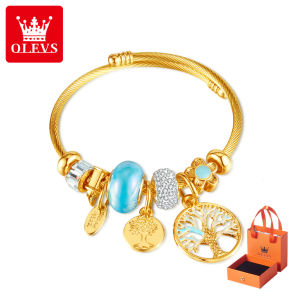 OLEVS bracelet for women elegant gold pawnable fashion retro tree of life light luxury titanium steel bracelet