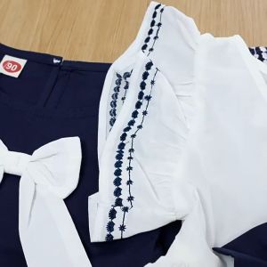 Sunday Kids Summer Korean Short Sleeves Cotton White Blue Dress For Kids Girl 1-4 Years Old Girls Dress Solid Color Bowknot Princess Party Christening Birthday Dress For Baby Girl