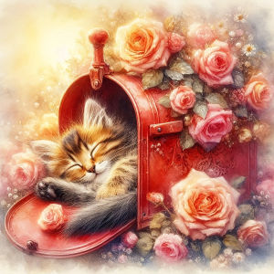 Huacan Diamond Painting Sleeoing Cat Rose Diamond Mosaic Animal Flower Complete Kit Decorative Paintings