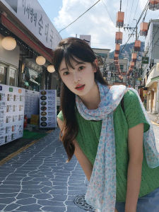 Spring Decorative Floral Print Silk Scarf Womens Thin Necktie Country Style Versatile Sun Protection Shoulder Shawl Wrap