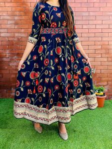 (READY STOCK) Long Gown FABRIC : REYON WITH 2D FOIL WORK finatdc8/016