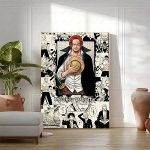 Bandai | One Piece Anime Tóc Đỏ Shanks HD Canvas Nghệ Thuật Treo Tường Poster Chống Thấm Nước In Cho Phòng Ngủ Trang Trí Phòng Khách Quà Tặng Phong Cách Hiện Đại