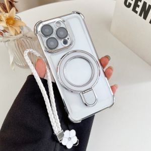 Transparent Silicone Phone Case with Lens Film Magnetic Stand Apple 16Promax 15 Full Cover Anti-Fall Compatible with 14 13 12 11 X 8 7Plus