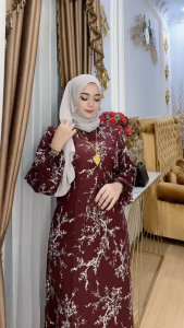 Dress Wanita Biloma – Baju Katun Rayon Busui Resleting Depan Lengan Panjang Tali Pinggang Bawah Mayung