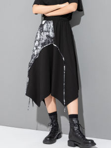 Summer 2023 Trendy Asymmetrical A-Line Skirt Personality Splicing High Waist Cotton Long Skirt Street Style Floral Print