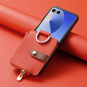 Ốp Điện Thoại Ví Đựng Thẻ Da PU Cao Cấp Cho Samsung Galaxy Z Flip Tương Thích Với Các Mẫu 8 7 6 5 4 3 5G Flip8 Flip7FE - Ví Có Vòng Đeo Tay Bao Da Cứng