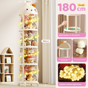 SIVASS | Large Diameter Transparent Storage Bucket for Childrens Plush Toys with Sliding Door