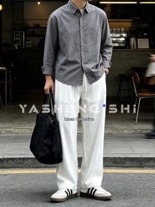 YASHENQISHI | Tencel Linen Loose Straight Mens Trousers 3/4 Length