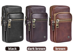 7.0 inch Vertical Zipper Mobile Phone Waist Bag 3 compartments Leather Belt Holder Cellphone Bag