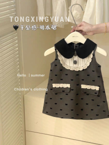 Summer New Style Baby Girls Vest Skirt with Butterfly Knot Korean Version Princess Dress Childrens Fashion Clothing