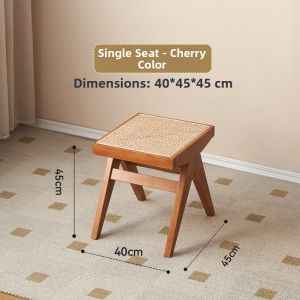 MU FENG ZHI NAN | Chaji Style Rattan Wooden Bench