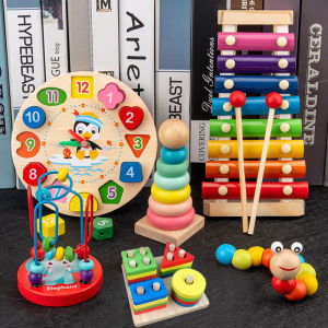 ของเล่นของขวัญแปดหมายเหตุมือแตะเปียโนลูกปัดรอบๆลูกปัดแหวนหอคอยสีรุ้งหนอน เกลียวสวมกับทารกเด็กวัยหัดเดิน