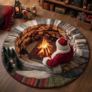 VIKAMA Christmas Round Rug 3D Christmas Tree Snowman Gifts Area Rug Living Room Holiday Home Decor Aesthetic Art Large Premium