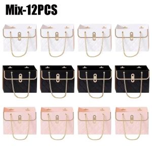 Flower Bags for Bouquets Small Flower Boxes for Arrangements with Metal Chain Cute Purse Paper Gift Box Floral Packing Tote Bags