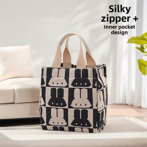 Small Canvas Handbag Work Lunch Box Bag Ladies Handheld Bento Bag New Style 2024 Casual Commuter Bag Shoulder Handbag