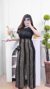 ONE SET BAJU INARA MIX CELANA KULOT SANTAI HOMMY PREMIUM MOTIF TRIBAL COKLAT