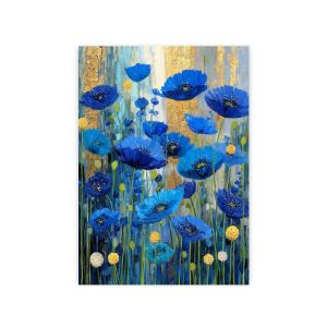 Bandai | Oil Painting by Number Kit Gustav Klimt Style Blue Floral Gold Leaf Abstract Canvas Wall Art for Adults DIY Home Decor Gift