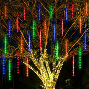 Solar/Plug in meteor tube waterproof 8 tube meteor shower lamp Christmas Ramadan decoration Christmas tree decoration Rainbow lights for outdoor courtyard garden and shopping mall decoration