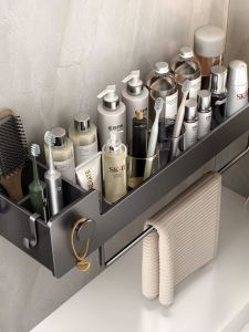 Space Aluminum Bathroom Shelf KGL No Drilling Toilet Washstand Wall Mounted Bathroom Accessories Storage Rack Nordic Style Single Layer